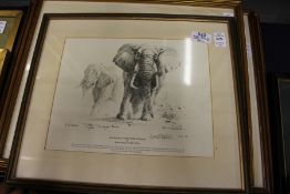 David Shepherd, a limited edition print depicting elephants, pencil signed and three other similar.