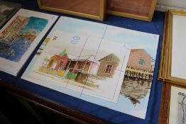 Watercolour architectural sketches, unframed.