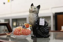 A Crown Derby Imari pheasant and Beswick cat.