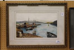 Fishing Boats in a Harbour watercolour.