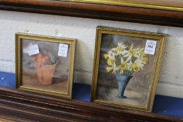 Two small still lives of flowers and pot plants.