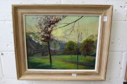 Figures in a Parkland Scene oil on canvas in a moulded and painted frame.