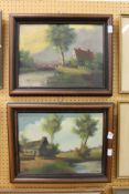 A Cottage by a River oil on canvas, a pair.