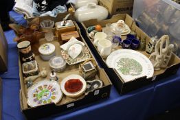 Decorative china and glass including some Royal commemorative items.