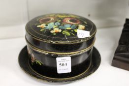 A painted Toleware box and stand.