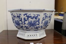 A Chinese blue and white decorated octagonal shaped jardiniere.