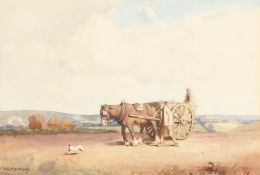 Ernest George Beach (1865-1943) British. Figures with a Horse and Cart in a Landscape,
