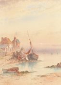 Harry Williams (1854-1901) British. 'Bigbury Bay' a Harbour Scene at Sunset, Watercolour, Signed.