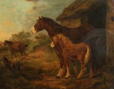 G. Morland, Three Horses by a Stable in a Landscape, Oil on Canvas, Signed and dated 1792, 12