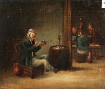 18th Century Dutch School. A Man Smoking a Pipe in a Tavern, Oil on Canvas Laid Down. 12