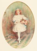 Richard Doyle (1824-1883). A Young Girl Holding a Bouquet, Watercolour, Signed with Monogram. 9.5
