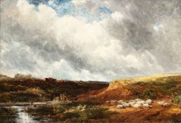 Edmund Morison Wimperis (1835-1900) British. Sheep and Cattle Grazing beneath a changing Sky, Oil on