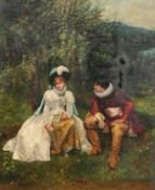 20th Century British School. A Couple in Period Costume in a Garden Setting, Oil on Panel. 24