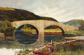 Emily Clay (19th/20th Century) British. Scene of a Bridge over a River with Hills beyond, Oil on
