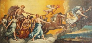 19th Century English School. Scene of Helios in a Chariot with Classical Maidens driving Daylight
