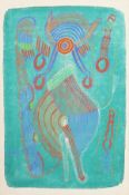 Australian Aboriginal School, Mid-20th Century. Dream Time Subject, Watercolour on Fabric, 20.5