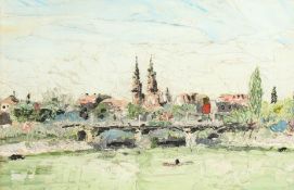 20th Century Continental School. An Impressionist View of a Town, Oil on Board. 12