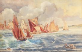 Follower of Thomas Bush Hardy (1842-1897). A Scene of Yachts by a Port, Watercolour, Bears