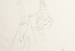 Peter Collins (1923-2001) British. Study of Two Scantily Clad Women Posing, Pencil Drawing, 13