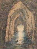 Scene of a Boat in a Grotto, Mixed Media. 5.5