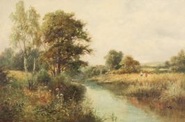L. Richards/David Sherrin (1868-1940). A River Landscape with Wild Flowers in the Foreground, Oil on