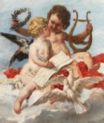 Charles Augustus Henry Lutyens (1829-1915). Cherubs Composing Music on a Cloud, Oil on Panel,