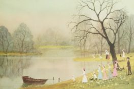 After Henry Bradley. A Park Scene with Figures approaching a Boat, Signed in Pencil, 16