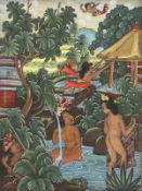 Balanese School. Scenes from Life, Mixed Media on Fabric, 11