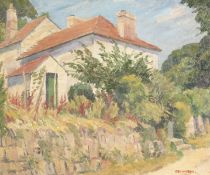 Frank Runacres (1904-1974) British. Scene of a Country Path outside a Cottage, Oil on Board, Signed.