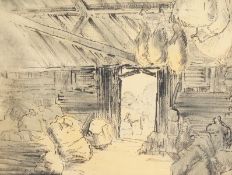 Barbara Doyle. 'Sussex Barn', Scene of a Barn Interior, Ink and Wash. 11