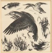 Clare Leighton (1898-1989) Sometimes Clara Leighton, American. Ducks in a Stylised Landscape,