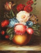 20th Century European School. A Pair of Still Life Paintings of Mixed Flowers, Oil on Canvas, Signed