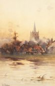 John Terris (1865-1914) British. A Pair of River Scenes with Buildings beyond, Watercolour,