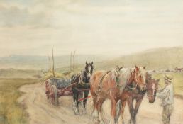 Nathaniel Hughes John Baird (1865-1936) British. A Figure and Horses with a Haycart on a Country