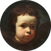 18th Century English School. Head Study of a Cherub, Oil on Canvas laid onto Panel. 10.5
