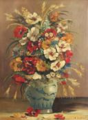 A. Eckhout (20th Century). A Still Life of Mixed Flowers in a Blue and White Vase, Oil on Canvas,