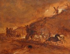 Attributed to Sir John James Stewart (1779-1849). Horses and Carriage on a Country Road, Mixed