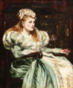 English School. Portrait of a Young Lady holding Flowers, Oil on Canvas. 12