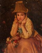 19th Century Oil on Tin Painting of a Young Lady with a Basket on her Head. 8