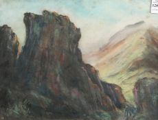 G.R. Wright. A Scene of Mountains in Shadow, Pastel, Signed and Dated 'Aug 1954. 11