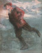 Charles Exeter Devereux Crombie (1885-1967) British, A Skater on an Alpine Lake, Watercolour and