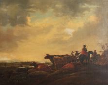 After Aelbert Cuyp, A Wooded Landscape with Drovers and their Cattle, Oil on Canvas, 23