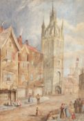 Manner of Samuel Prout. A Victorian Town View with a Church, Watercolour. 16.5