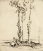Ernest Herbert Whydale (1886-1952) British. Wayfarers Resting in a Landscape, Etching, Signed in