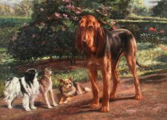 Charles Bolan (19th Century). A Study of Four Dogs in a Country Garden, Oil on Canvas, Signed, in