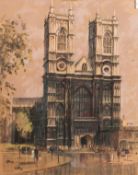 Aubrey Sykes (1910-1995) British. 'Westminster Abbey', a View of the Western Fa ade, Pastel,