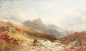 Joseph Horlor (1809-1887) British. Figure Resting with a Dog in a Mountain Landscape. 12