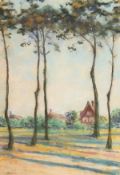 Early 20th Century Continental School. A View of Houses through Trees, Pastel, Indistinctly