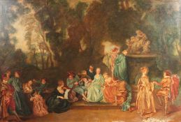 19th Century European School. Figures gathered in a Country House Garden, Oil on Canvas. 43