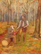 19th Century German School. Woodsmen in a Forest Glade, Oil on Canvas. 18